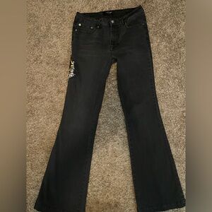 Ed Hardy Black Flare Jeans with Tiger Patch